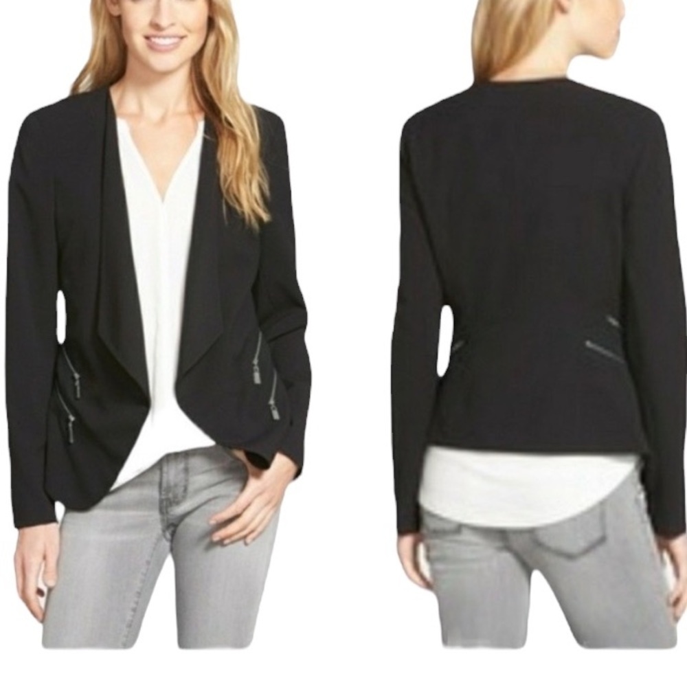 Vince Camuto Black Open Front Long Sleeve Zipper Blazer Size 2